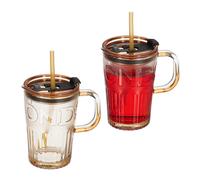 Glass cups Drinking Glasses Set 450 ml Drinking jars with straw Clear glass mugs