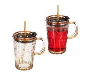 Glass cups Drinking Glasses Set 450 ml Drinking jars with straw Clear glass mugs