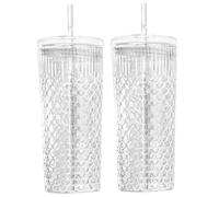 Glass Cups with Lids and Straws 2Pcs 650ml Glass Tumbler Scale Texture Cup Temperature Resistant Round Drinking Glasses for Iced Coffee Juice Beverage, Transparent Cups with Lids and