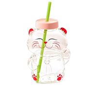 Glass Cups with Lids and Straws 700ml Cute Cat Shape Glass Cups Heat-Resistant Clear Coffee Mug Coffee with Lids and Straw Cat Mug