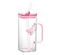 Glass Cups with Lids and Straws -Empty 600Ml Can Shaped Glasses with Airtight Bamboo Lids, Glass Straws & Straw Cleaning Brush - Iced Coffee for Smoothies, Beer, Parties, BBQ (A)