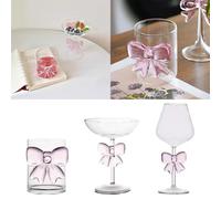 Glass Cups with Pink Bow, Clear Glass Iced Coffee Mug Tumbler Cups Juice Cup Milk Cup for Wedding, Party, Home (1)