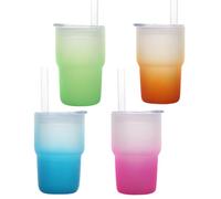 glass cups with straws, 4Pcs Mini Tumbler Shot Glass with Straw 3 Oz Sublimation Cups Stylish Gradient Frosted Mini Tumblers Borosilicate with Lids and Straws for Beer Soda Coffee