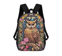 Glass Cute Owl Backpack, 3D Printed School Bag, School Lunch Bag, Travel Backpack, Friends Backpack, School Backpack for Girls And Boys 17inch