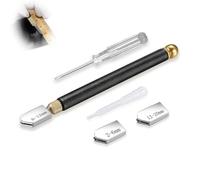 Glass Cutter Kit, 5 Pcs Professional Glass Cutting Tool with Replaceable 3 Carbide 2mm-20mm Cutting Heads, Upgrade Pencil Style Oil Feed Carbide Tip for Ceramic Tiles Bottles Mosaic DIY Crafts Mirrors