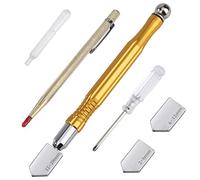 Glass Cutter Tool Set Oil Feed Carbide Tip with Pen Replacement Blades Oil Dropper Screwdriver for Mirror Glass 2-20mm 6pcs