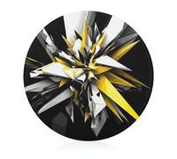 Glass Cutting Board 8"X8" Abstract Black White Yellow Chopping Board with Non-slip Feets Round Cutting Boards for Kitchen Heat Resistant Small Chopping Boards for Fruit Cheese Vegetable Bread