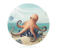 Glass Cutting Board 8"X8" Beach Octopus Starfish Chopping Board with Non-slip Feets Round Cutting Boards for Kitchen Heat Resistant Small Chopping Boards for Fruit Cheese Vegetable Bread