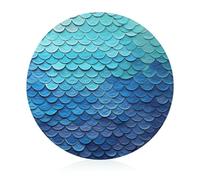 Glass Cutting Board 8"X8" Blue Mermaid Fish Scale Chopping Board with Non-slip Feets Round Cutting Boards for Kitchen Heat Resistant Small Chopping Boards for Fruit Cheese Vegetable Bread