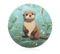 Glass Cutting Board 8"X8" Cartoon Cute Otter Chopping Board with Non-slip Feets Round Cutting Boards for Kitchen Heat Resistant Small Chopping Boards for Fruit Cheese Vegetable Bread
