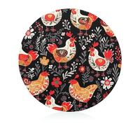 Glass Cutting Board 8"X8" Cute Rooster Chickens Chopping Board with Non-slip Feets Round Cutting Boards for Kitchen Heat Resistant Small Chopping Boards for Fruit Cheese Vegetable Bread