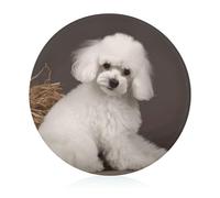 Glass Cutting Board 8"X8" French Poodle Chopping Board with Non-slip Feets Round Cutting Boards for Kitchen Heat Resistant Small Chopping Boards for Fruit Cheese Vegetable Bread