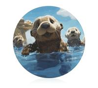 Glass Cutting Board 8"X8" Lovely Sea Otter Print Chopping Board with Non-slip Feets Round Cutting Boards for Kitchen Heat Resistant Small Chopping Boards for Fruit Cheese Vegetable Bread