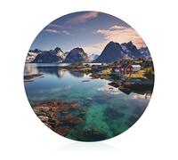 Glass Cutting Board 8"X8" Norway Islands Chopping Board with Non-slip Feets Round Cutting Boards for Kitchen Heat Resistant Small Chopping Boards for Fruit Cheese Vegetable Bread