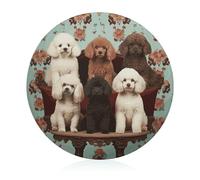Glass Cutting Board 8"X8" Poodles Dogs Chopping Board with Non-slip Feets Round Cutting Boards for Kitchen Heat Resistant Small Chopping Boards for Fruit Cheese Vegetable Bread