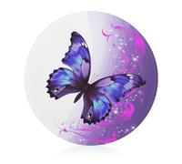 Glass Cutting Board 8"X8" Purple Butterfly Chopping Board with Non-slip Feets Round Cutting Boards for Kitchen Heat Resistant Small Chopping Boards for Fruit Cheese Vegetable Bread