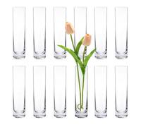 Glass Cylinder Bud Vases for Centerpieces, Set of 12 Clear Small vases,Handmade Slim Flower Vases Wedding Table Decor for Single Rose vases Bulk, Home Aesthetic Desk Decor, Party Decorations,7.5"