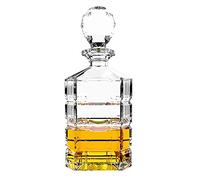 Glass Decanter with Airtight Geometric Cap - Whisky Carafe for Wine, Bourbon, Brandy, Liquor, Juice, Water, Mouthwash, Lead-Free Italian Glass (900ml)