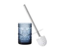 Glass Decorative Toilet Bowl Cleaner Brushes & Holder Set for Bathroom Accessories Storage/Organization/Decoration- Dark Blue (Brush and Holder only)