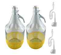 Glass demijohns with flip top caps,Protected Bases,airlocks and bungs,Pack of 2 for fementation and Storage of Wine