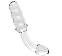 Glass Dildo Anal Beads, Crystal Penis Bent Double Ended Butt Plug G-spot Stimulation Dildo for Men Women Sex Toys, Clear