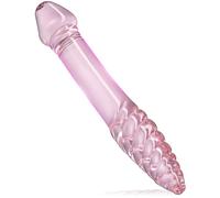 Glass Dildo, Crystal Double-Ended Penis Pleasure Wand with Spiral Texture and Vivid Glans Anal Butt Plug for G-spot Stimulation (Pink)