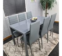 Glass Dining Table And 6 Chairs Dining Table And Chairs Set 6 Grey Table With 6 Grey Leather Chairs Furniture Kosy Koala
