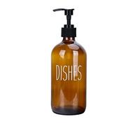 Glass Dish Soap Dispenser 500ml Large Pump Bottle Refillable Liquid Dispenser for Kitchen Bathroom Cute Modern Farmhouse Style Home Decor (Brown Dishes)