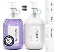 Glass Dispenser Bottle with Labels (2-Pack) - Half Gallon 64 oz. Jars with Leakproof Pump Perfect for Laundry, Fabric Softener, Kitchen Soap, Bleach, Shampoo, Syrup