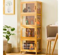 Glass Display Cabinet - Bamboo Frame, Sealed Dust Proof Curio Cabinet for Collectibles and Storage, Perfect Bookcase for Playroom - 126cm x 43cm x 3cm