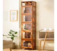 Glass Display Cabinet - Bamboo Frame, Sealed Dust Proof Curio Cabinet for Collectibles and Storage, Perfect Bookcase for Playroom - 126cm x 43cm x 3cm