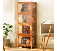 Glass Display Cabinet - Bamboo Frame, Sealed Dust Proof Curio Cabinet for Collectibles and Storage, Perfect Bookcase for Playroom - 126cm x 43cm x 3cm