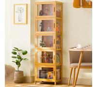Glass Display Cabinet - Bamboo Frame, Sealed Dust Proof Curio Cabinet for Collectibles and Storage, Perfect Bookcase for Playroom - 126cm x 43cm x 3cm
