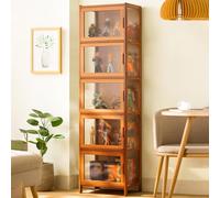 Glass Display Cabinet - Bamboo Frame, Sealed Dust Proof Curio Cabinet for Collectibles and Storage, Perfect Bookcase for Playroom - 126cm x 43cm x 3cm