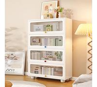 Glass Display Cabinet - Curio Cabinet with Tempered Glass Doors, Showcase Bookshelf for Living Room, Flip Door Design
