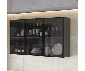 Glass Display Cabinet Wall Mount for Bathroom and Kitchen Storage Narrow Brown/Gray Living Room Decor Hidden Handle Over The Toilet Storage Cabinet