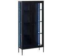 Glass Display Cabinet with LED HARTY Metal 80 cm Black