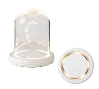 Glass Display Dome Cloche,1Sets Clear Tabletop Case Bell Jar With Wood Color Glowing Base For Plants Collectible Figure Candles Medals(White,12 * 15cm)