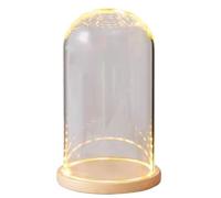 Glass Display Dome Cloche,1Sets Clear Tabletop Case Bell Jar With Wood Color Glowing Base For Plants Collectible Figure Candles Medals(Wood Color,9 * 15cm)
