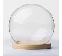 Glass Display Dome Cloche, Glass Cloche Dome Display with Solid Wood Base for Displaying Plants, Ornaments, Figurines(DIA 20cm)