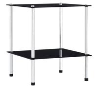 vidaXL 2-Tier Shelf Black Tempered Glass Kitchen Showcase Spice Organiser Rack