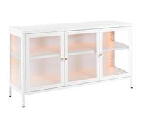 Glass Display Sideboard LED NEWPORT Metal 115 cm White