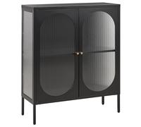 Beliani Glass Display Sideboard Sarre 90 Cm Metal Black