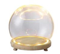 Glass Dome Cloche Bell Jar,1 Pack Of Jars With Wooden Bases - Clear Decorative Tabletop Display Cases With Stands For LED Lights(25cm)
