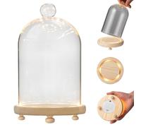 Glass Dome with Base Minimalist Glass Display Dome, Battery-Powered Cloche with Illuminated Base, Fake Flower Doll Figurine Collectible Cloche for Home Tabletop