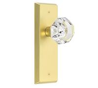 Glass Door Knobs for Interior Doors - Vintage Crystal Passage Closet & Hallway Door Knob - Diamond Cut Door Handle - Brushed Bold Finish (1 Pack)