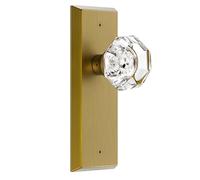 Glass Door Knobs for Interior Doors - Vintage Crystal Passage Closet & Hallway Door Knob - Diamond Cut Door Handle - Antique Brass Finish (1 Pack)