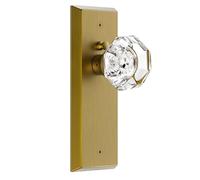 Glass Door Knobs for Interior Doors - Vintage Crystal Privacy Bedroom & Bathroom Door Knob with Lock - Diamond Cut Door Handle - Antique Brass Finish (1 Pack)