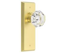 Glass Door Knobs for Interior Doors - Vintage Crystal Privacy Bedroom & Bathroom Door Knob with Lock - Diamond Cut Door Handle - Brushed Gold Finish (1 Pack)