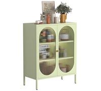 Glass Door Metal Storage Cabinet - 3 Tier Locker Cabinet with Adjustable Shelves for Bedroom, Kitchen, Office - Versatile Storage Cupboard